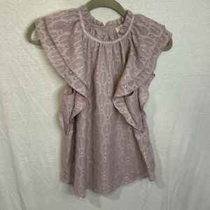 Loft Woman’s pink metallic flutter sleeve blouse size XS Petite